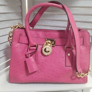 Michael Kors Pink Ostrich Embossed Leather Satchel